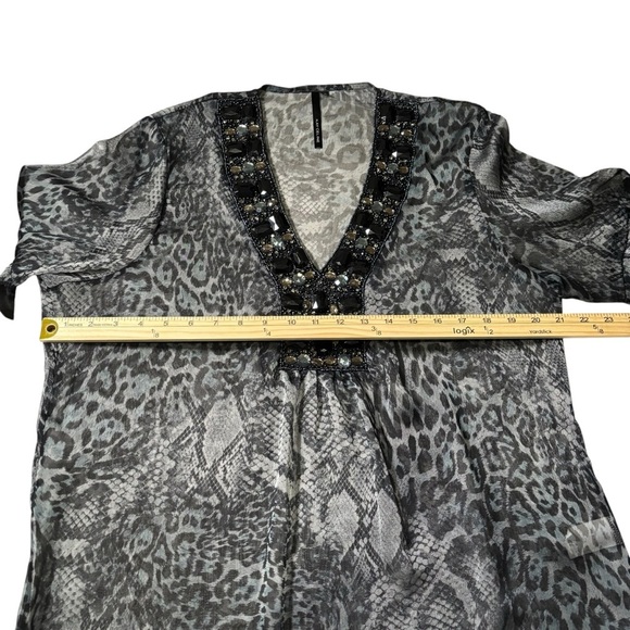Embellished Animal Print Sheer Tunic Top Women’s Size XL Boho Peasant Dressy - Picture 13 of 16
